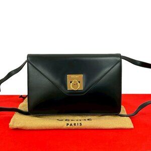 Celine Vintage Logo Ring Leather Shoulder Bag Pochette